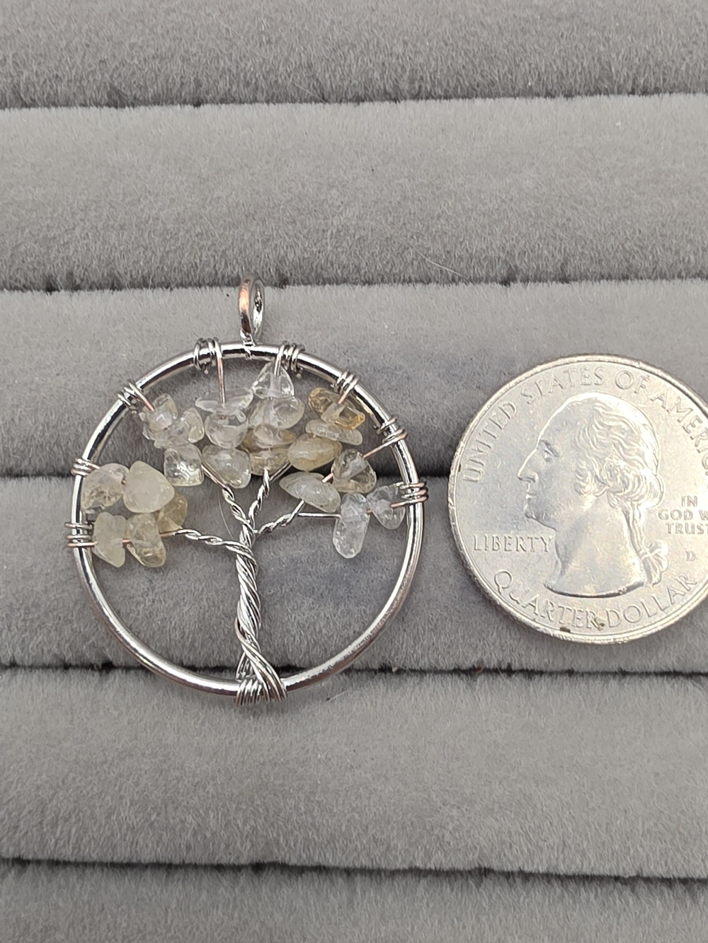 Silver Tree of Life Pendant with Pale Citrine Chips